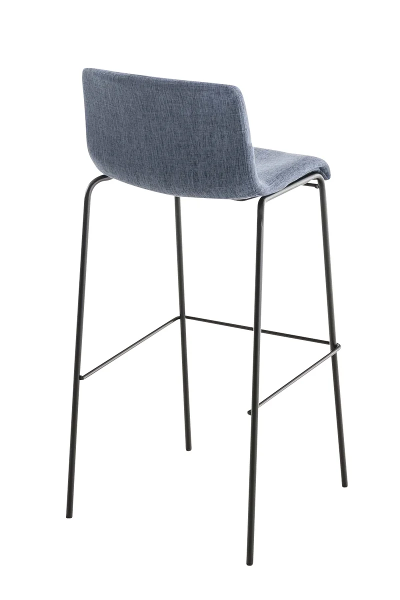 Tabouret de bar x1 design moderne empilable assise en tissu bleu et 4 pieds métal noir 10_0004952