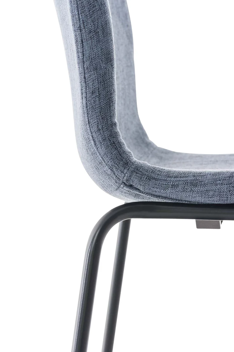 Tabouret de bar x1 design moderne empilable assise en tissu bleu et 4 pieds métal noir 10_0004952
