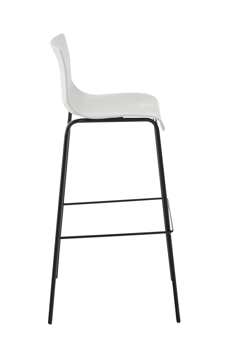 Tabouret de bar avec repose-pieds dossier incurvé en plastique blanc et 4 pieds en métal noir 10_0004928