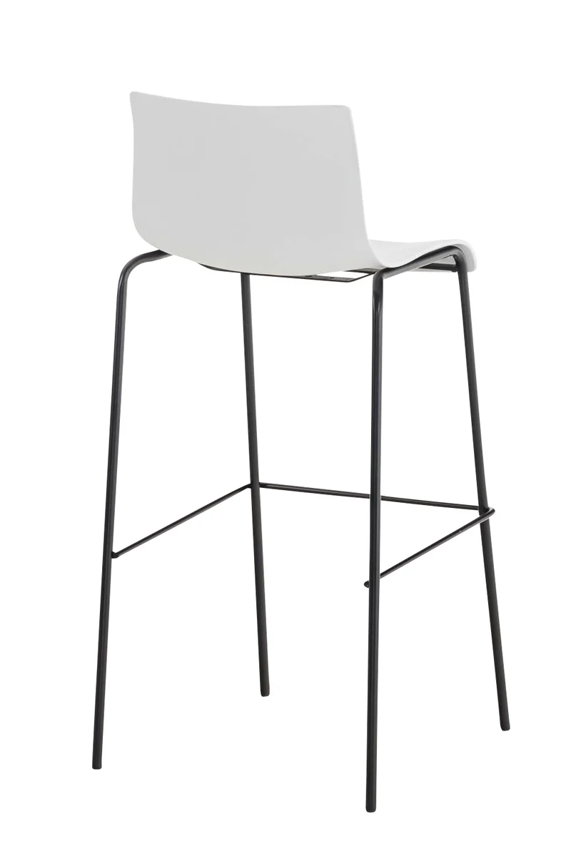 Tabouret de bar avec repose-pieds dossier incurvé en plastique blanc et 4 pieds en métal noir 10_0004928