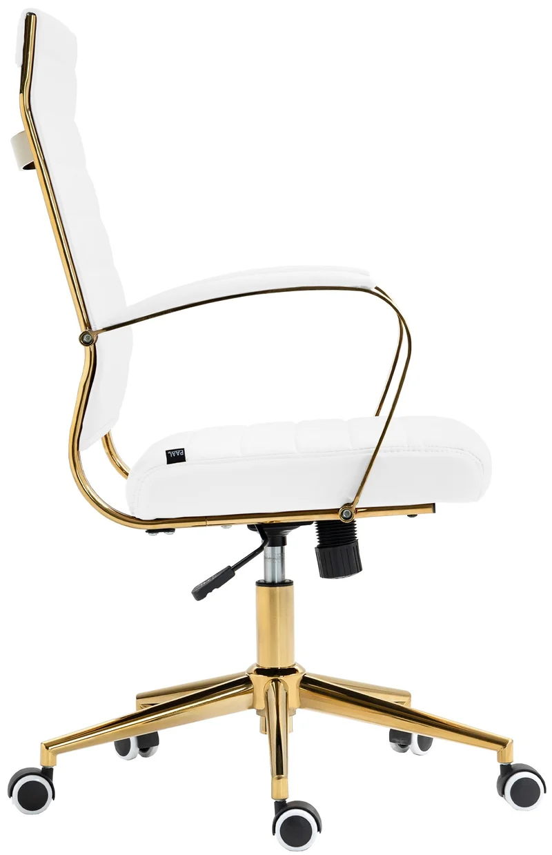 Fauteuil de bureau design chic dossier ergonomique en similicuir blanc cadre métal doré BUR10710