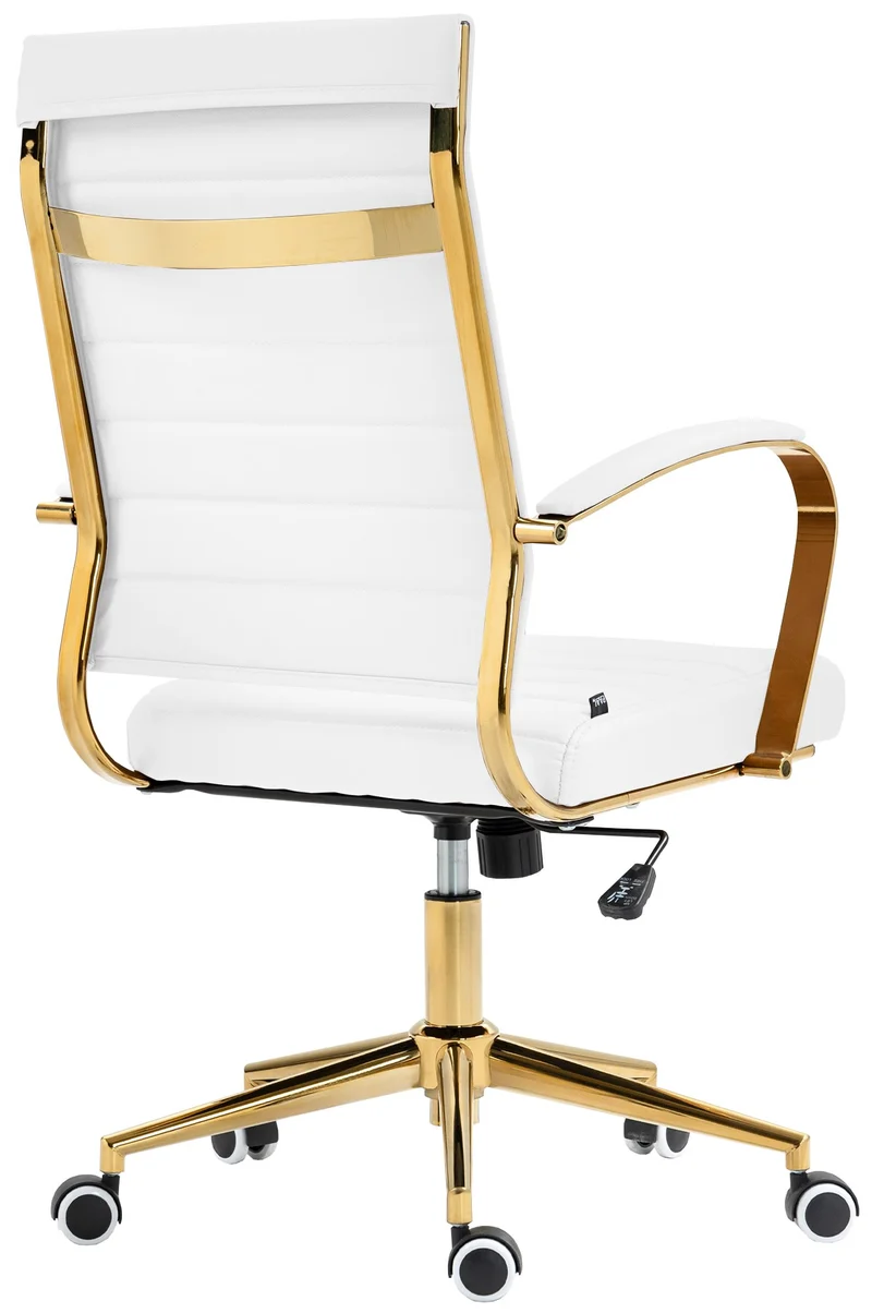 Fauteuil de bureau design chic dossier ergonomique en similicuir blanc cadre métal doré BUR10710