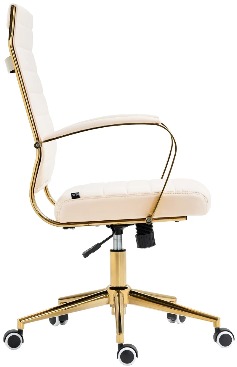 Fauteuil de bureau design chic dossier ergonomique en similicuir crème cadre métal doré BUR10711