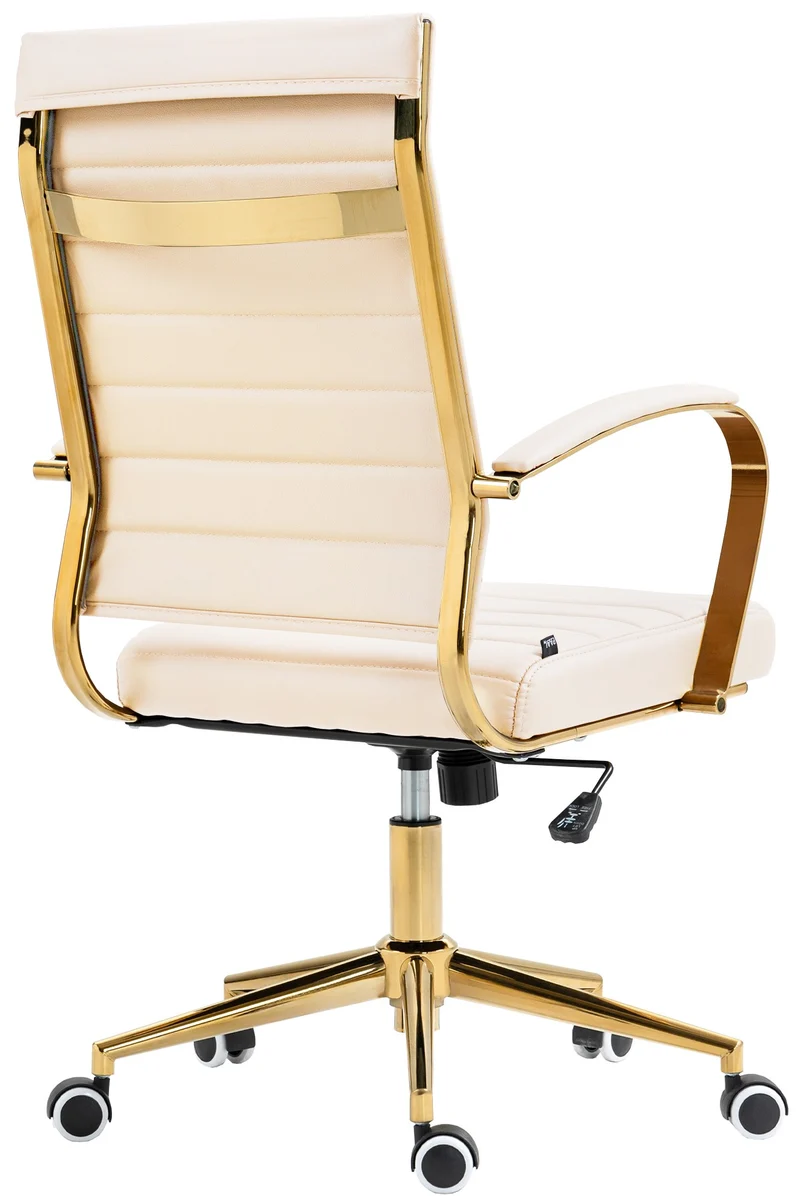 Fauteuil de bureau design chic dossier ergonomique en similicuir crème cadre métal doré BUR10711