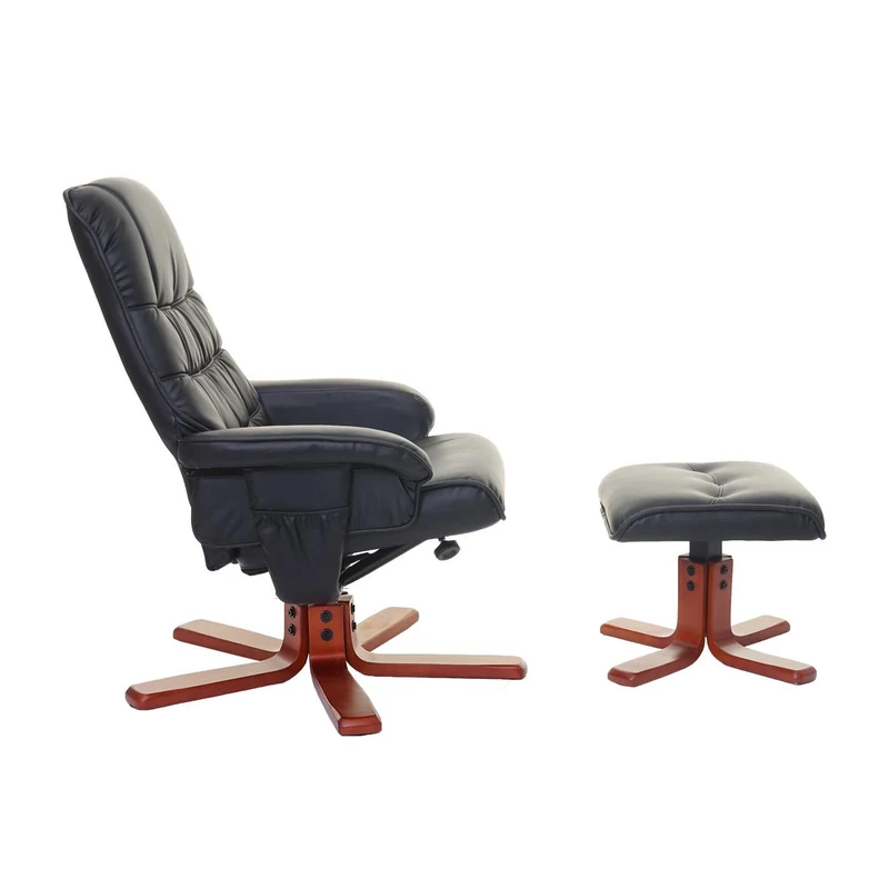 Fauteuil de relaxation TV inclinable rotatif avec repose-pieds en synthétique noir 04_0002043