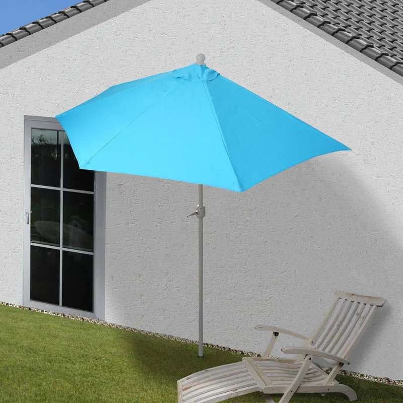 Demi parasol semi-circulaire balcon terrasse UV 50+ polyester/aluminium 3kg avec une portée de 300 cm turquoise sans support 04_0003903