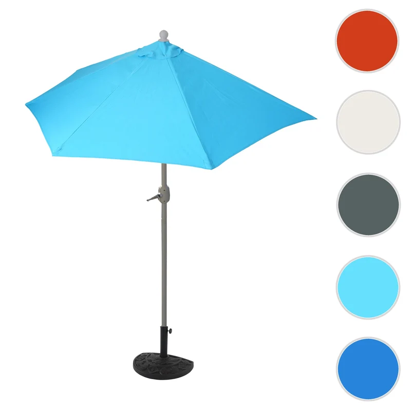 Demi parasol semi-circulaire balcon terrasse UV 50+ polyester/aluminium 3kg avec une portée de 300 cm turquoise avec support 04_0003844
