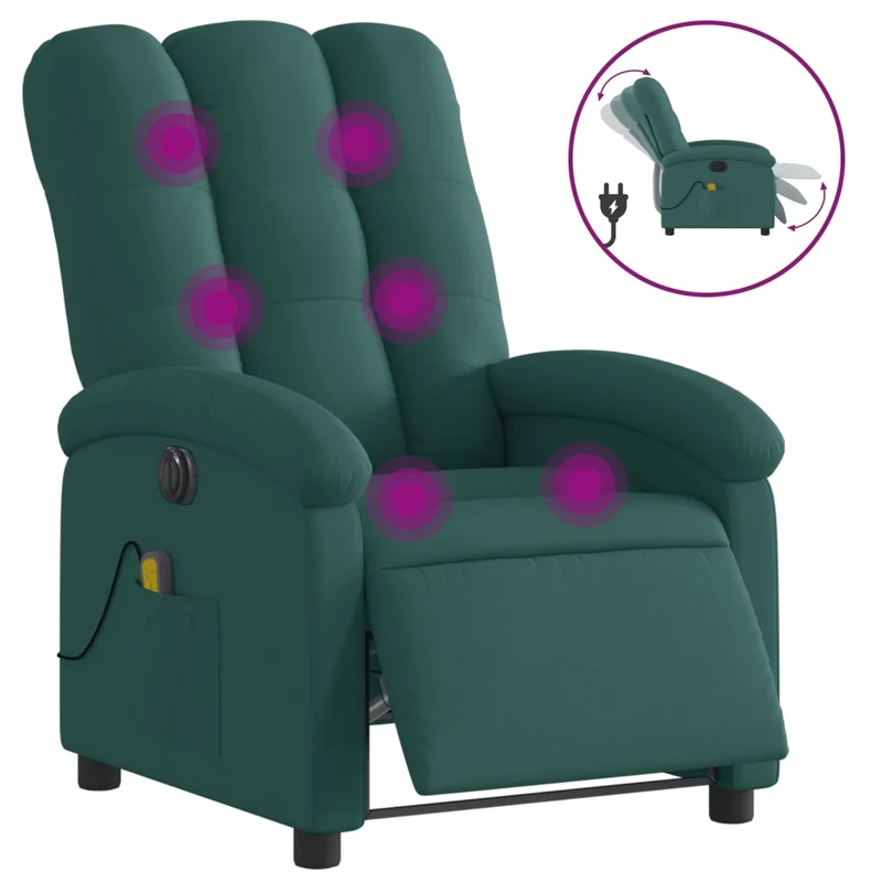 Fauteuil de relaxation TV fonction massage inclinable électrique en tissu vert foncé DEC027276