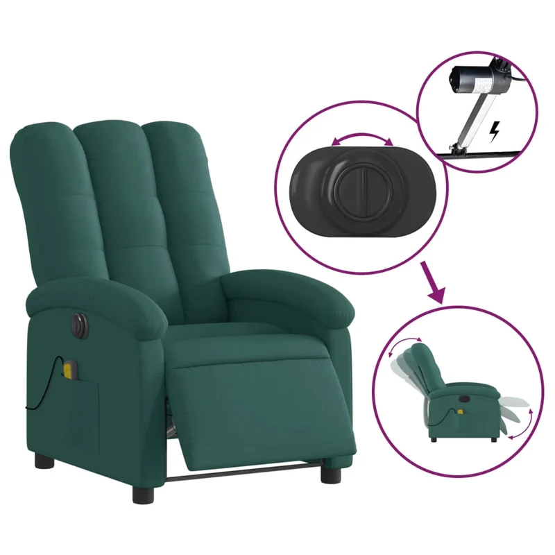 Fauteuil de relaxation TV fonction massage inclinable électrique en tissu vert foncé DEC027276
