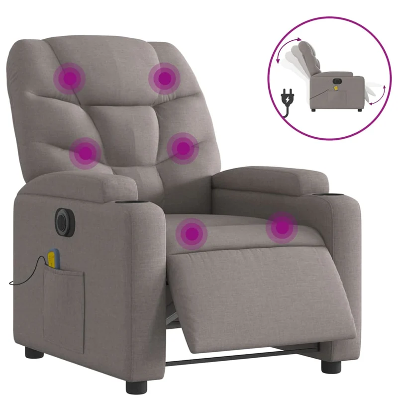Fauteuil de relaxation TV fonction massage inclinable électrique en tissu taupe DEC027273