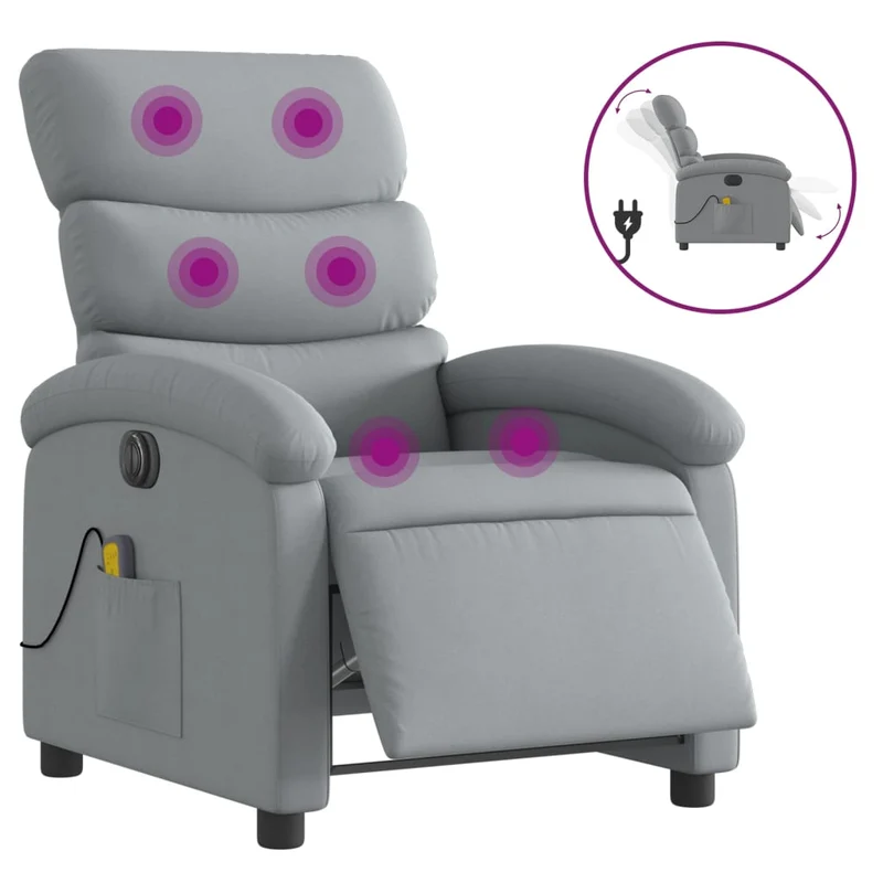 Fauteuil de relaxation TV fonction massage inclinable électrique 6 points de massage en tissu gris clair DEC027159