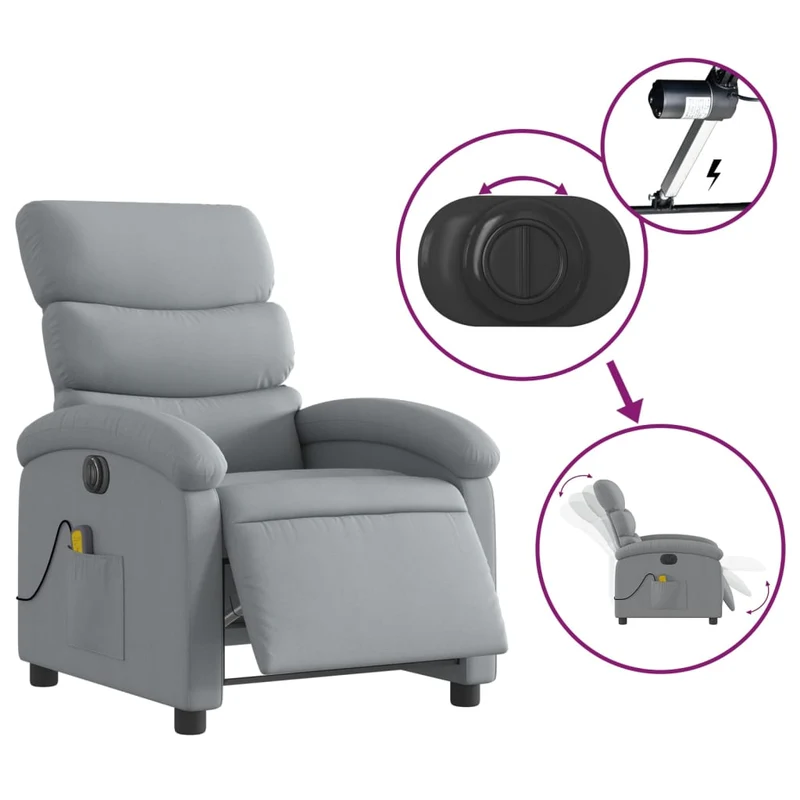 Fauteuil de relaxation TV fonction massage inclinable électrique 6 points de massage en tissu gris clair DEC027159