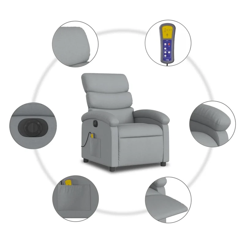 Fauteuil de relaxation TV fonction massage inclinable électrique 6 points de massage en tissu gris clair DEC027159
