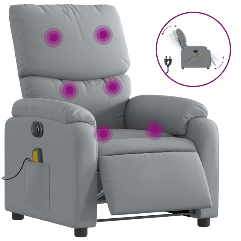 Fauteuil de relaxation TV fonction massage inclinable électrique 6 points de massage en tissu gris clair DEC027157