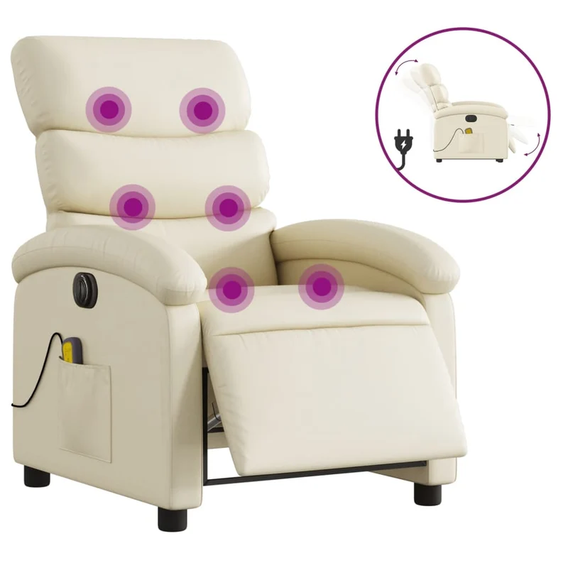 Fauteuil de relaxation TV fonction massage inclinable électrique 6 points de massage en PVC crème DEC027153
