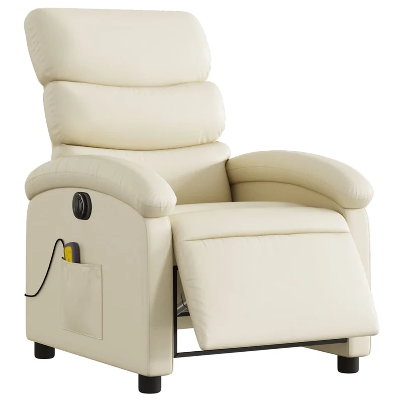 Fauteuil de relaxation TV fonction massage inclinable électrique 6 points de massage en PVC crème DEC027153