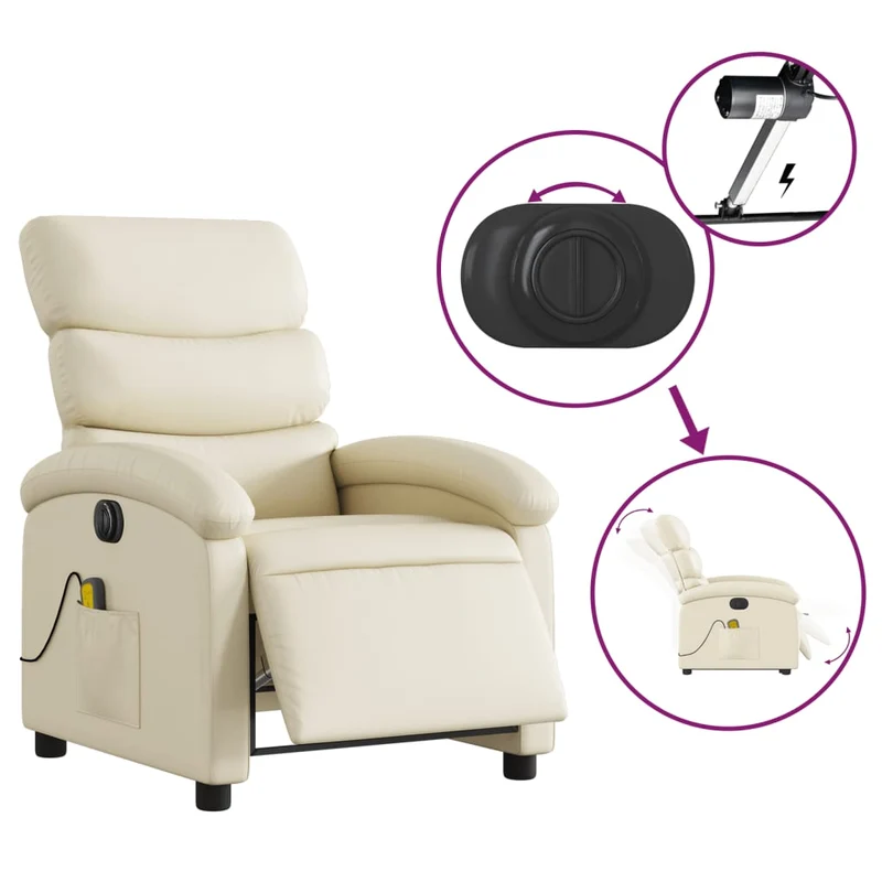 Fauteuil de relaxation TV fonction massage inclinable électrique 6 points de massage en PVC crème DEC027153