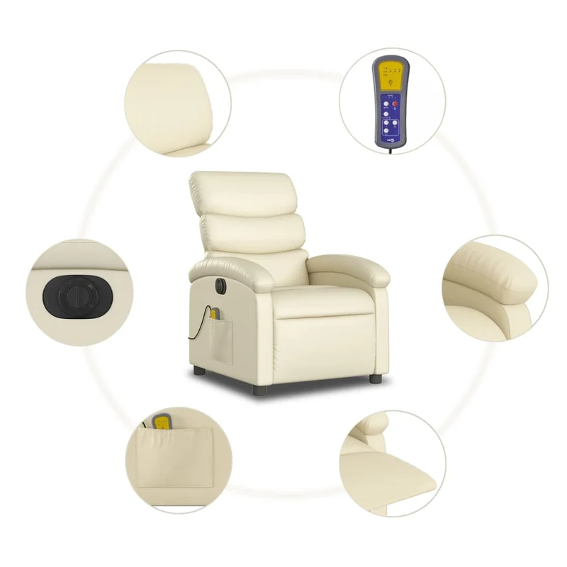 Fauteuil de relaxation TV fonction massage inclinable électrique 6 points de massage en PVC crème DEC027153