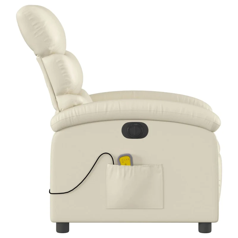 Fauteuil de relaxation TV fonction massage inclinable électrique 6 points de massage en PVC crème DEC027153