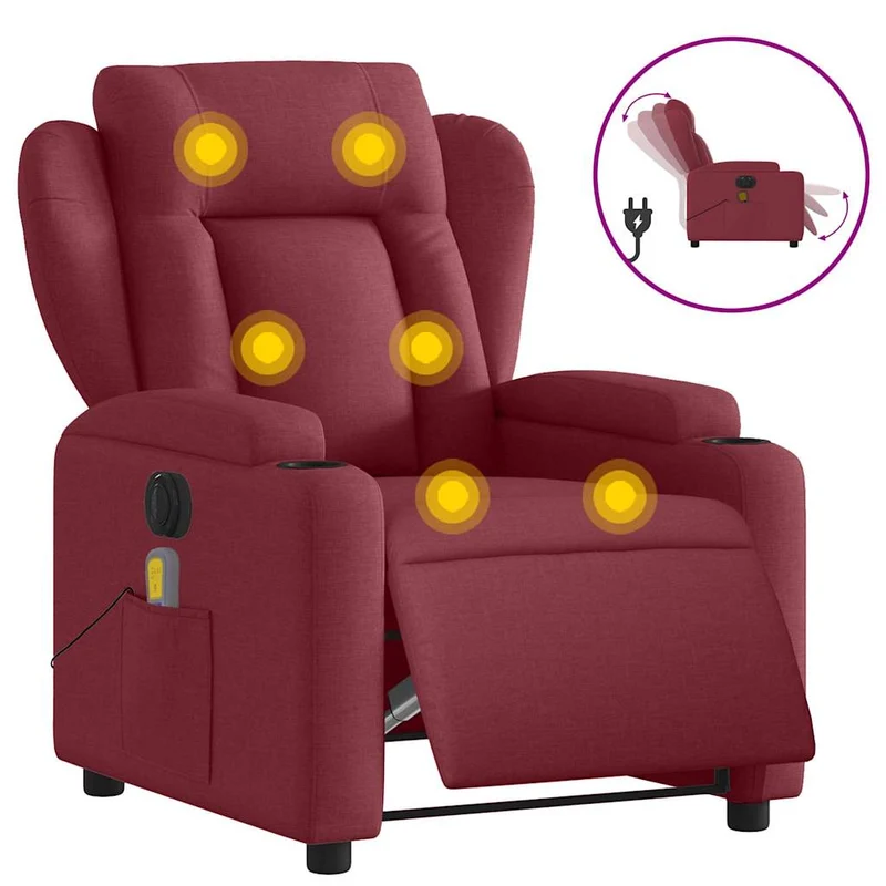 Fauteuil de relaxation TV fonction massage inclinable électrique en tissu rouge bordeaux DEC027249