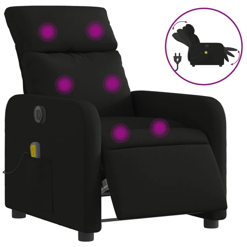 Fauteuil de relaxation TV fonction massage inclinable électrique 6 points de massage en tissu noir DEC027232