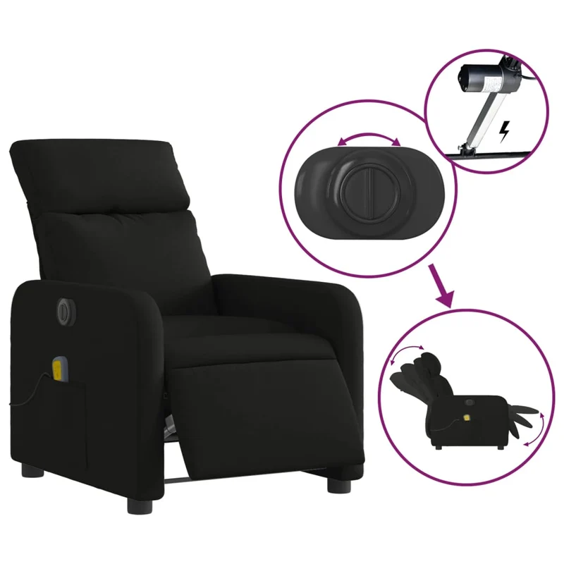 Fauteuil de relaxation TV fonction massage inclinable électrique 6 points de massage en tissu noir DEC027232