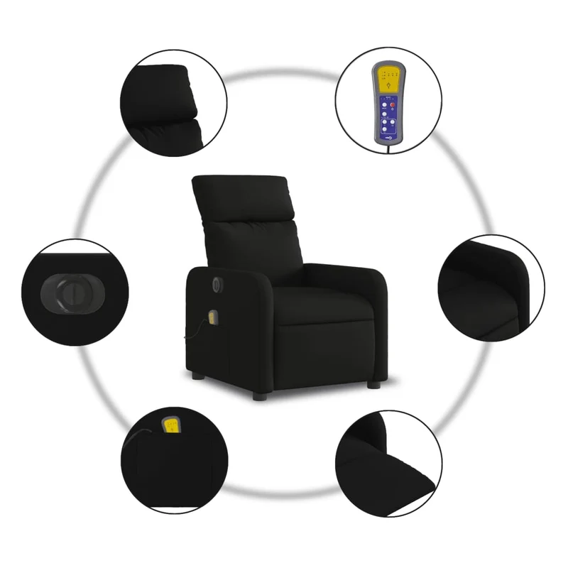 Fauteuil de relaxation TV fonction massage inclinable électrique 6 points de massage en tissu noir DEC027232