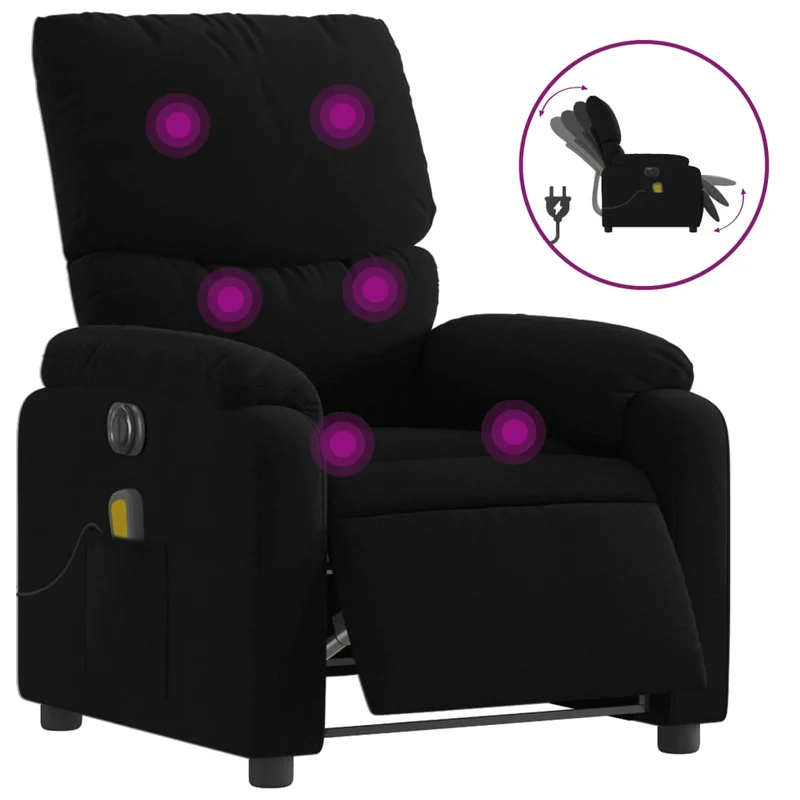 Fauteuil de relaxation TV fonction massage inclinable électrique 6 points de massage en tissu noir DEC027228