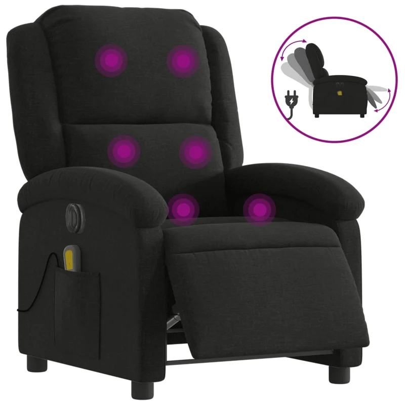 Fauteuil de relaxation TV fonction massage inclinable électrique 6 points de massage en tissu noir DEC027225