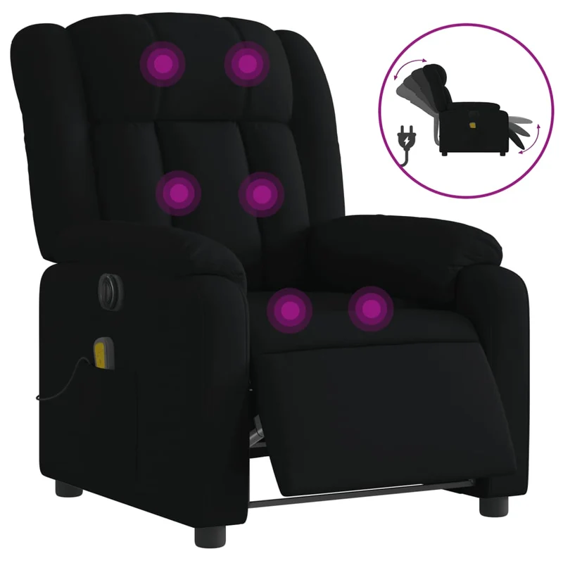 Fauteuil de relaxation TV fonction massage inclinable électrique en tissu noir DEC027222