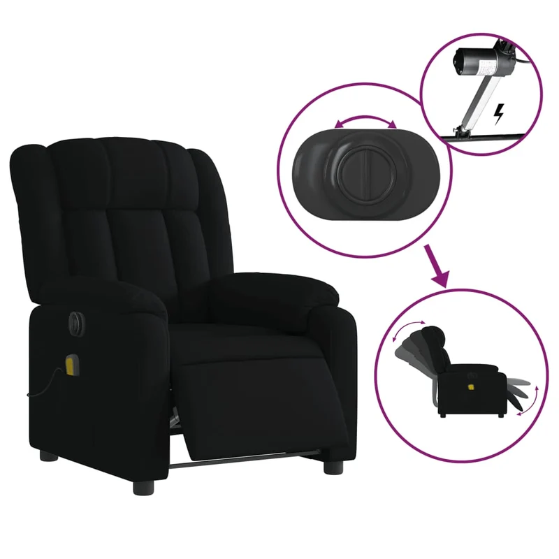 Fauteuil de relaxation TV fonction massage inclinable électrique en tissu noir DEC027222