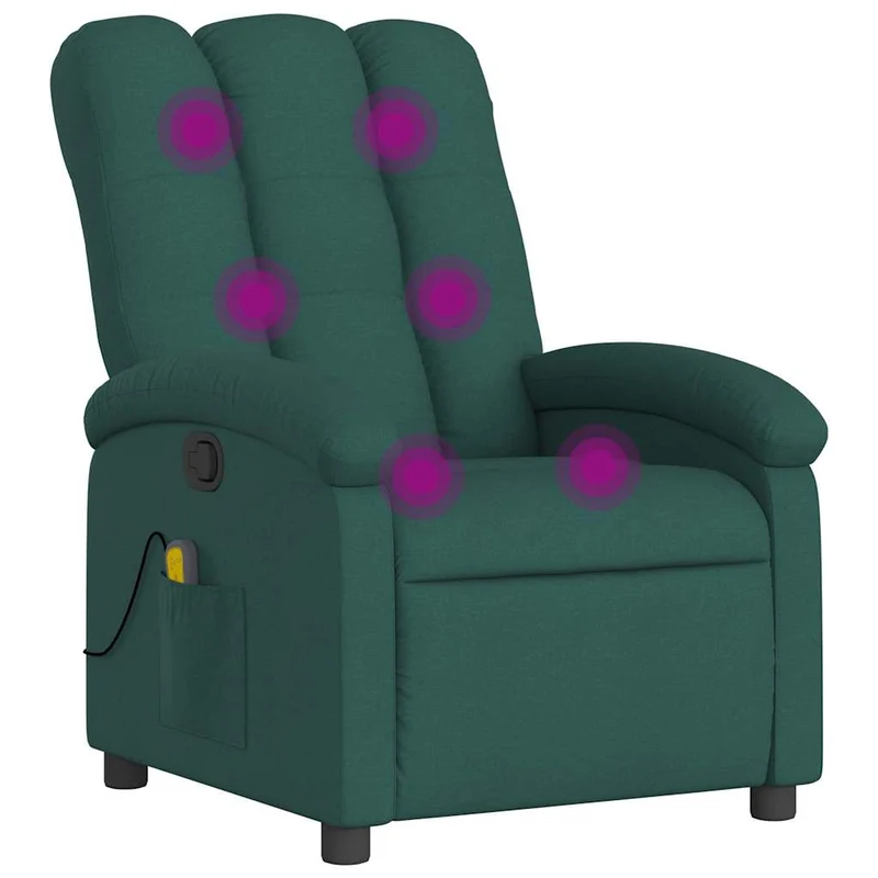 Fauteuil de relaxation TV fonction massage inclinable 6 points de massage en tissu vert foncé DEC027119