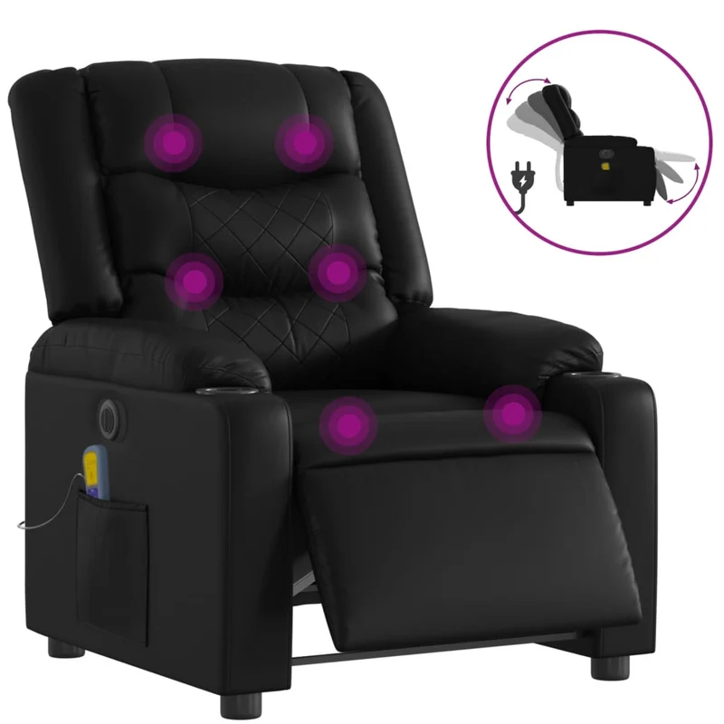 Fauteuil de relaxation TV fonction massage inclinable électrique 6 points de massage en PVC noir DEC027216