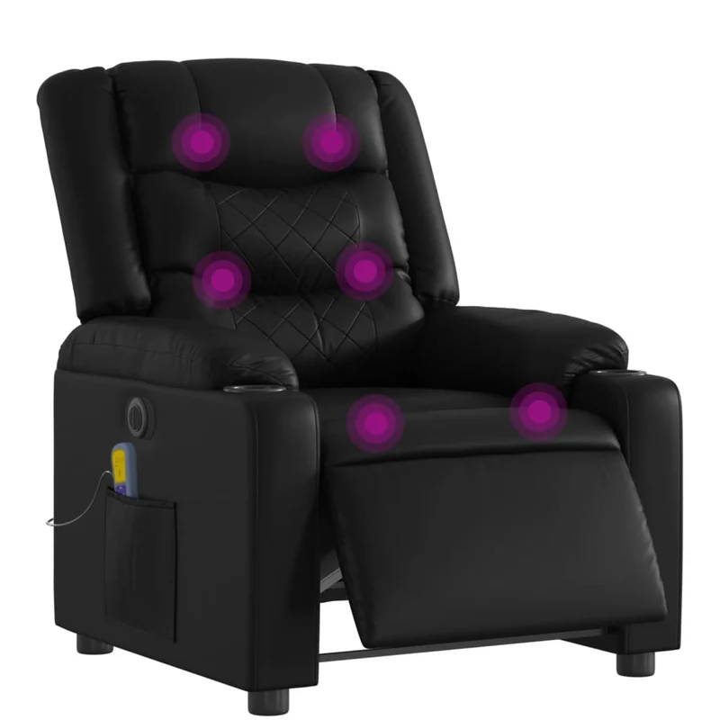 Fauteuil de relaxation TV fonction massage inclinable électrique 6 points de massage en PVC noir DEC027216