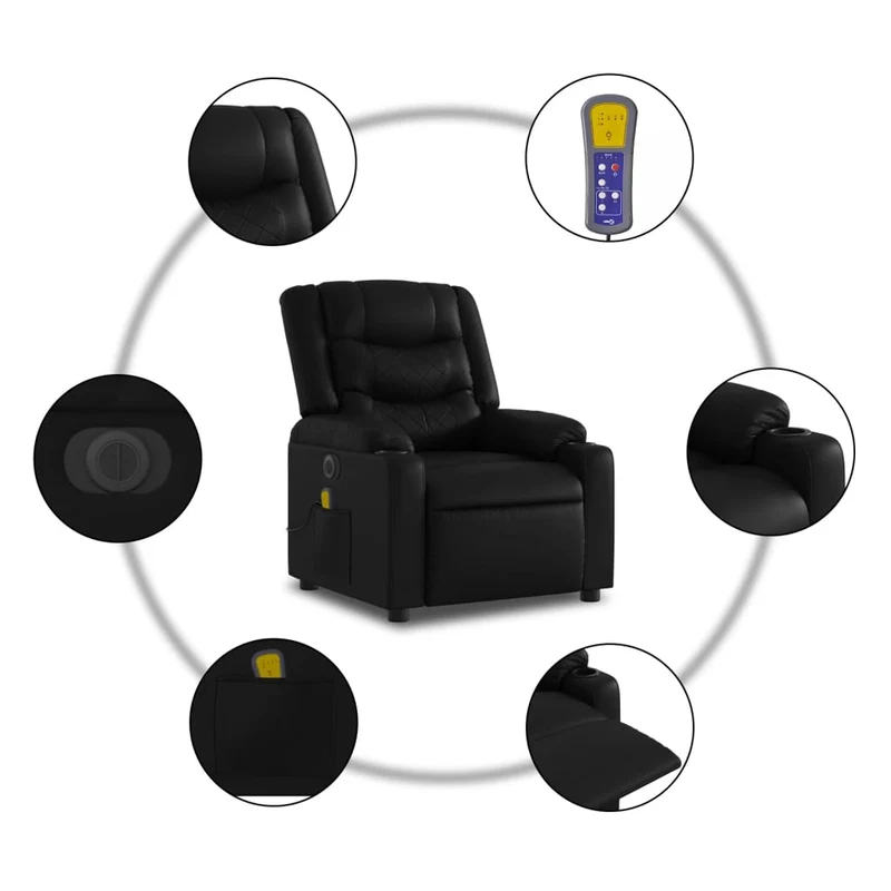 Fauteuil de relaxation TV fonction massage inclinable électrique 6 points de massage en PVC noir DEC027216