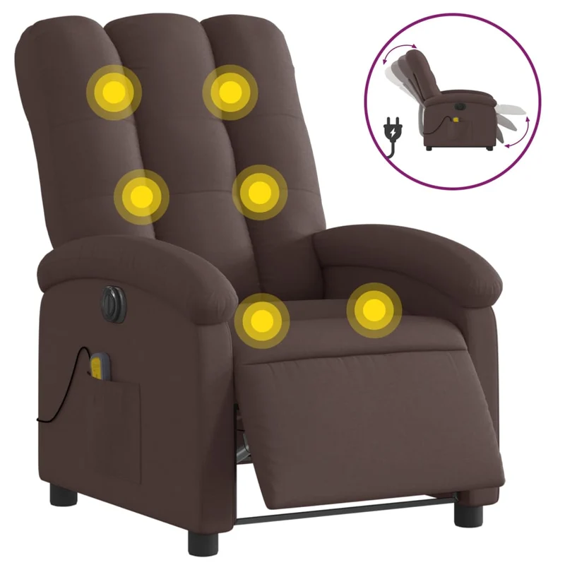 Fauteuil de relaxation TV fonction massage inclinable électrique 6 points de massage en tissu marron foncé DEC027189