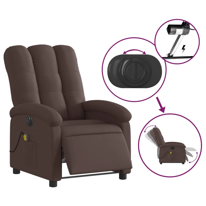 Fauteuil de relaxation TV fonction massage inclinable électrique 6 points de massage en tissu marron foncé DEC027189