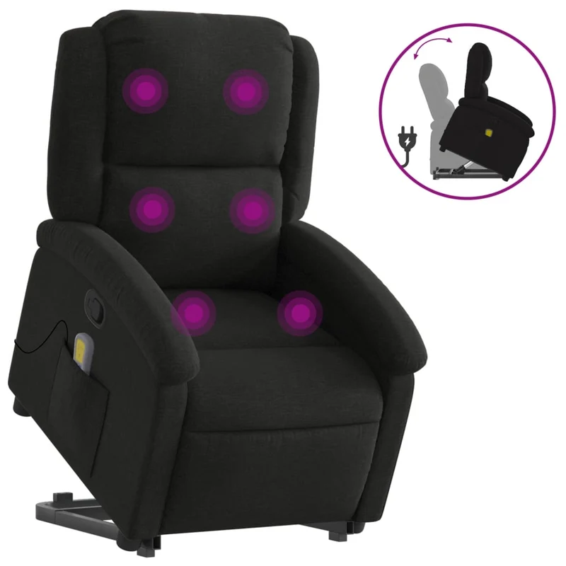 Fauteuil de relaxation TV fonction massage inclinable levage électrique en tissu noir DEC027069