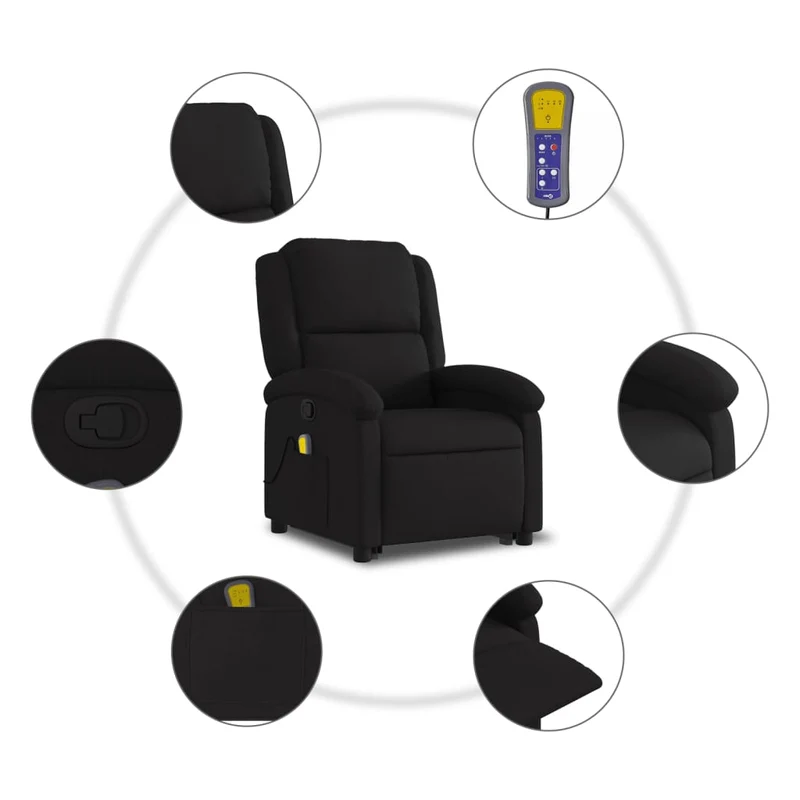 Fauteuil de relaxation TV fonction massage inclinable levage électrique en tissu noir DEC027069