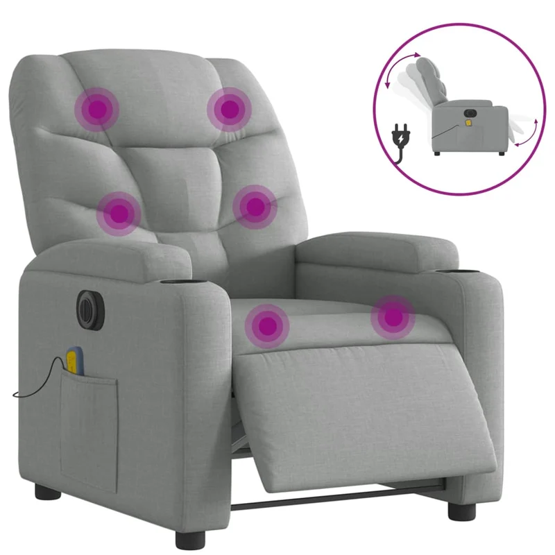 Fauteuil de relaxation TV fonction massage inclinable électrique 6 points de massage en tissu gris clair DEC027168