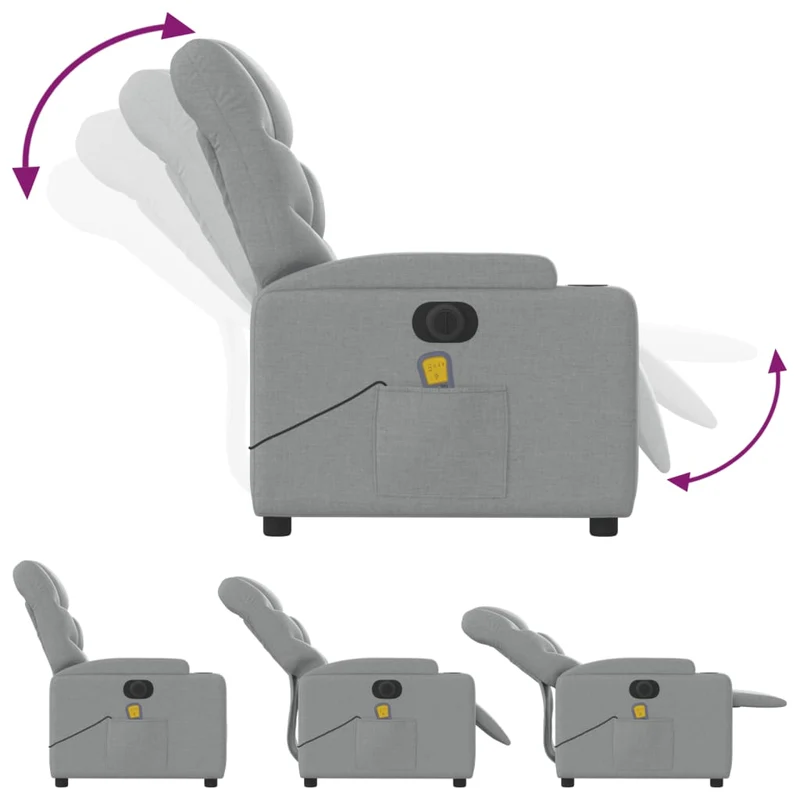 Fauteuil de relaxation TV fonction massage inclinable électrique 6 points de massage en tissu gris clair DEC027168