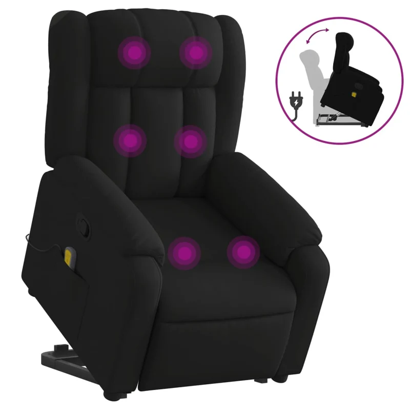 Fauteuil de relaxation TV fonction massage inclinable levage électrique en tissu noir DEC027056