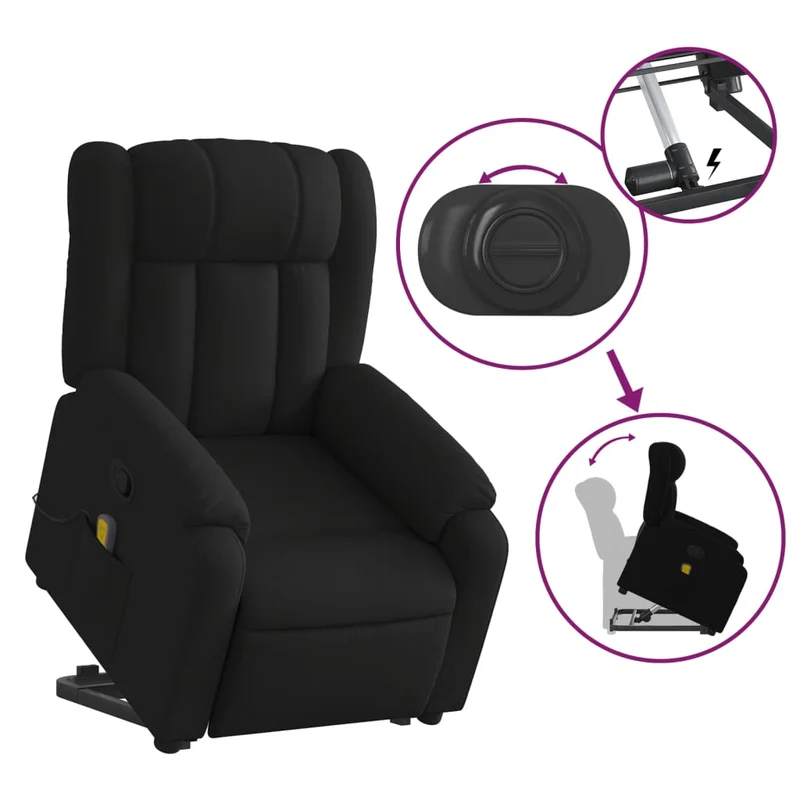 Fauteuil de relaxation TV fonction massage inclinable levage électrique en tissu noir DEC027056