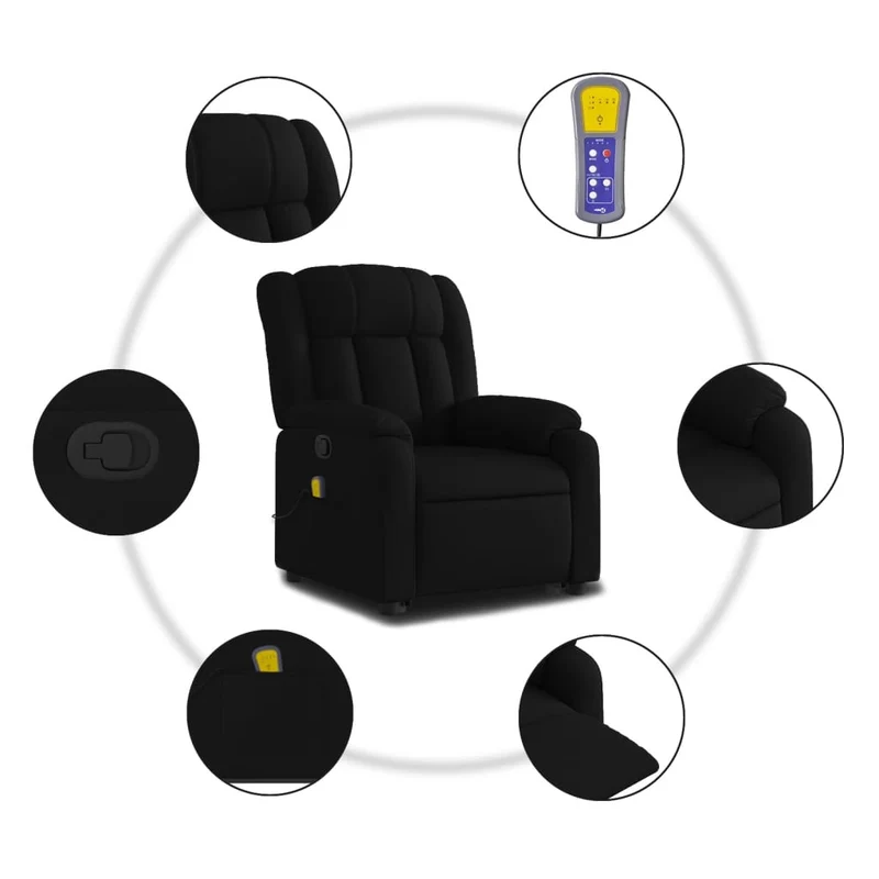 Fauteuil de relaxation TV fonction massage inclinable levage électrique en tissu noir DEC027056