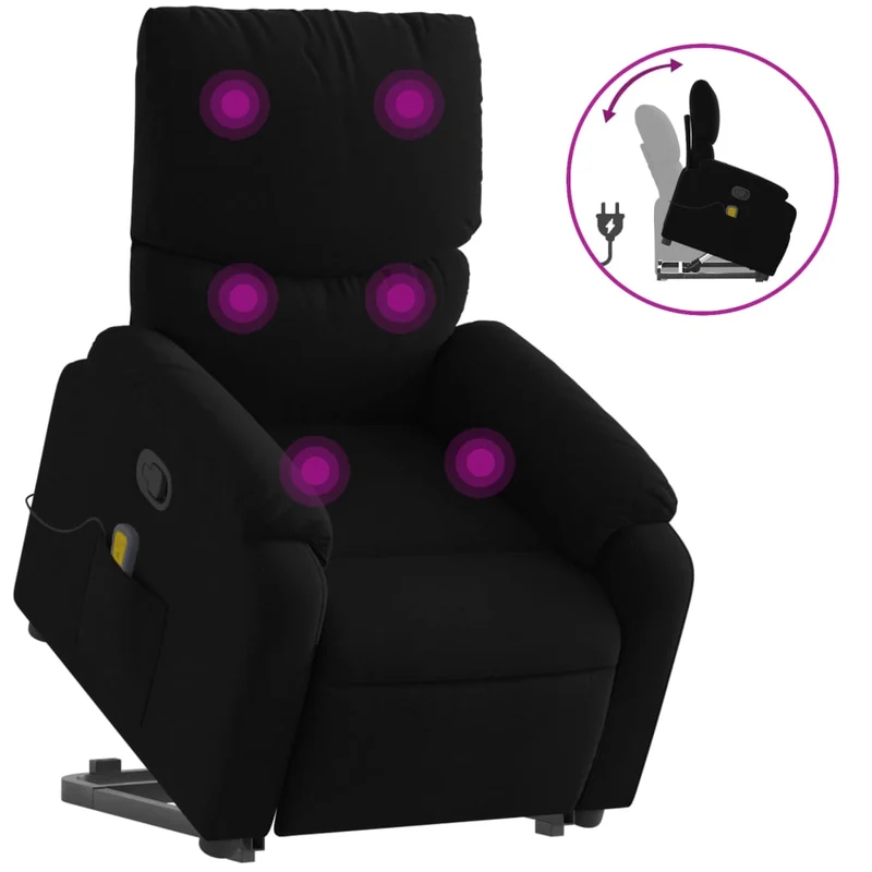 Fauteuil de relaxation TV fonction massage inclinable levage électrique en tissu noir DEC027049