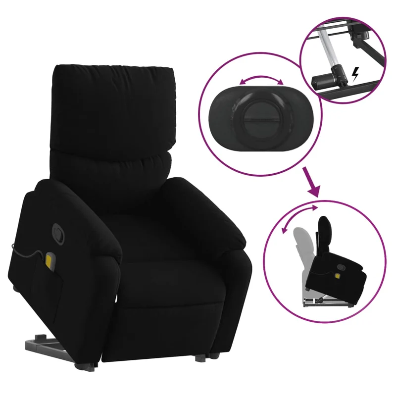 Fauteuil de relaxation TV fonction massage inclinable levage électrique en tissu noir DEC027049