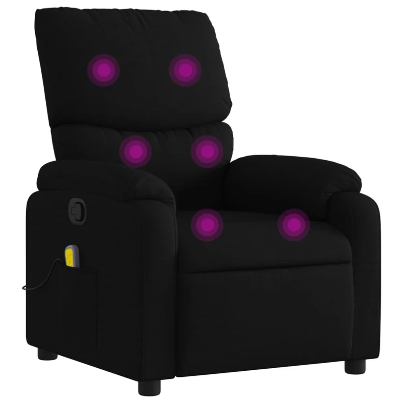 Fauteuil de relaxation TV fonction massage inclinable 6 points de massage en tissu noir DEC027046