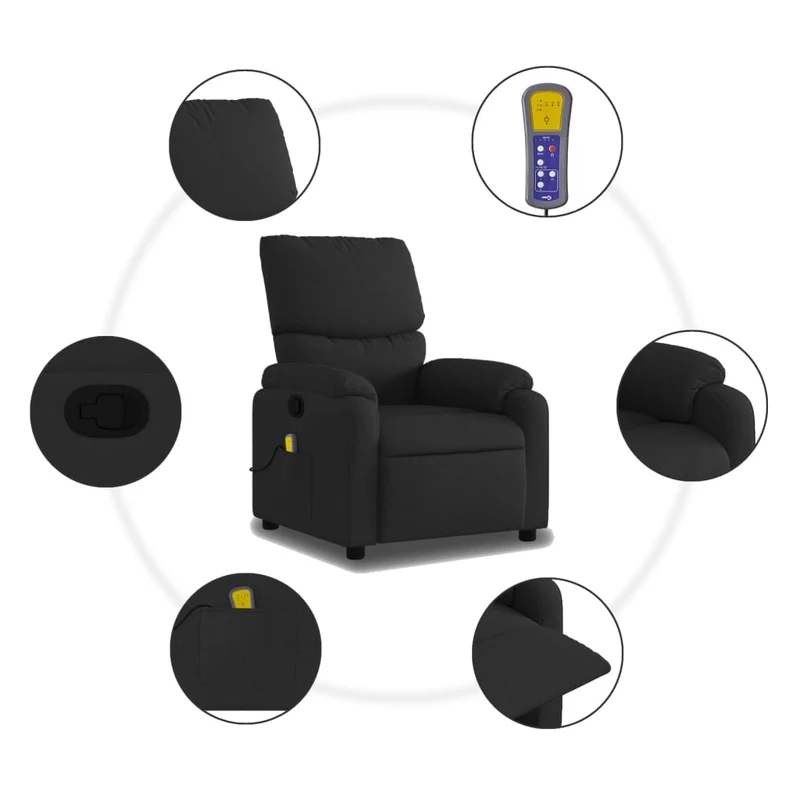 Fauteuil de relaxation TV fonction massage inclinable 6 points de massage en tissu noir DEC027046