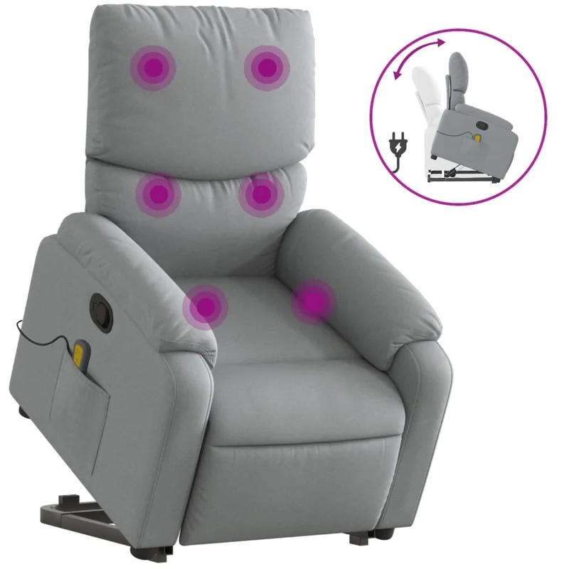 Fauteuil de relaxation TV fonction massage inclinable levage électrique en tissu gris clair tissu DEC026927