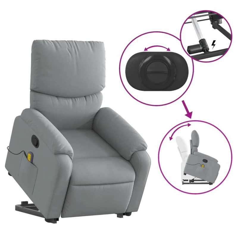 Fauteuil de relaxation TV fonction massage inclinable levage électrique en tissu gris clair tissu DEC026927